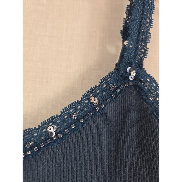 Y2K Aeropostale Cami Tank Top Shelf Bra Lace Trim Blue Ribbed Sz XS Embellished - Picture 4 of 8